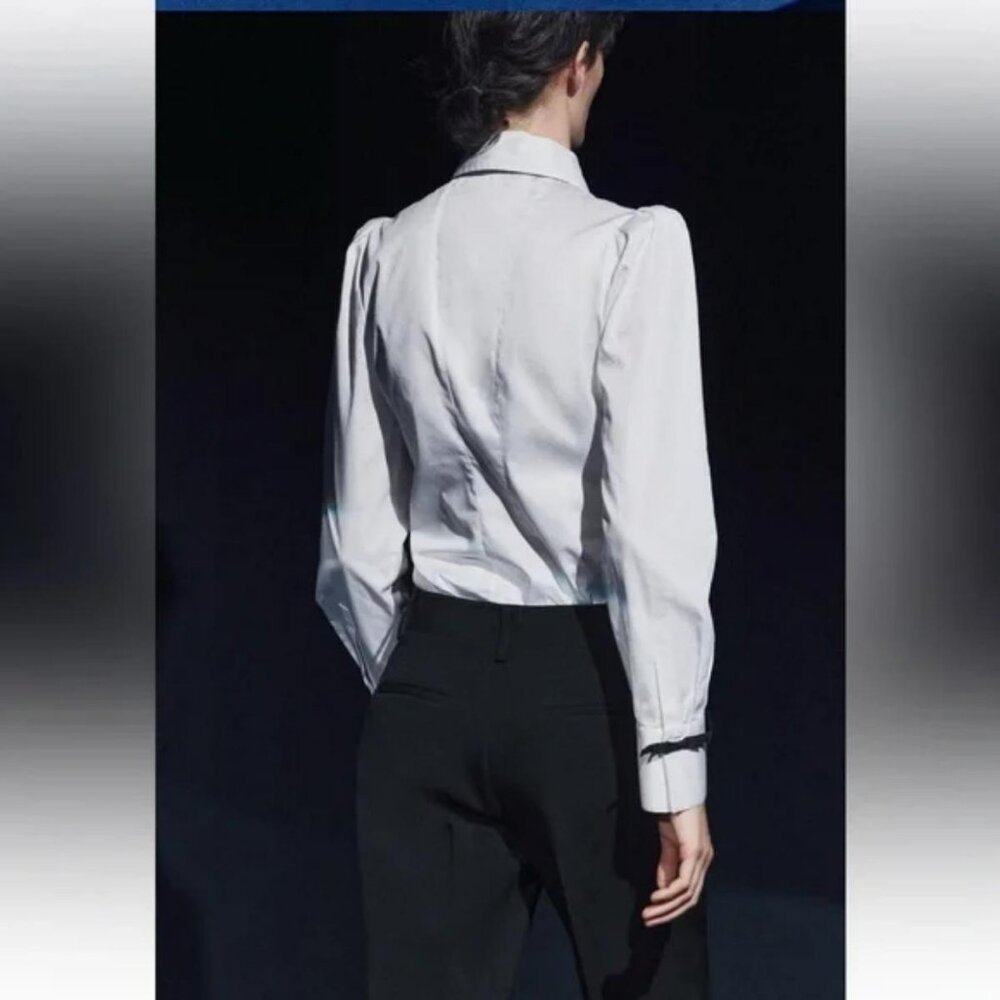 ZARA VELVET BOW SHIRT ZW COLLECTION - Picture 4 of 9